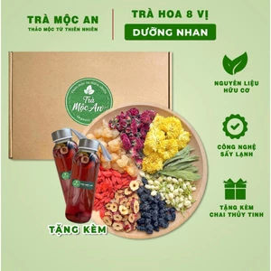 Trà Hoa 8 vị Dưỡng Nhan - Hộp 30 Gói TẶNG BÌNH - Đẹp Da, Thanh Nhiệt, Mát Gan, An Thần Ngủ Ngon