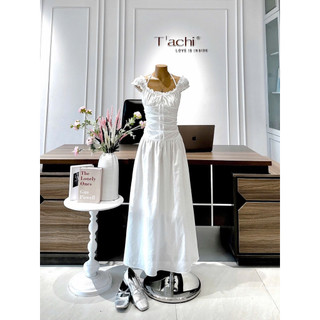 SEP House - Đầm midi dáng dài xoè rớt vai bo chun cột nơ hai lớp mùa hè basic - Chuẩn ảnh
