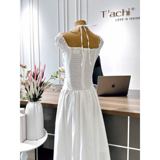 SEP House - Đầm midi dáng dài xoè rớt vai bo chun cột nơ hai lớp mùa hè basic - Chuẩn ảnh