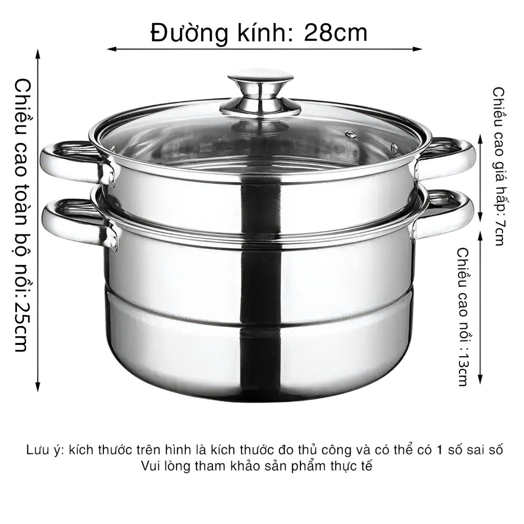 Nồi Luộc Gà 2 Tầng Kèm Giá Hấp Inox SUS 304 – Size 28cm, Nấu Canh, Hầm Xương, Luộc & Hấp Đa Năng