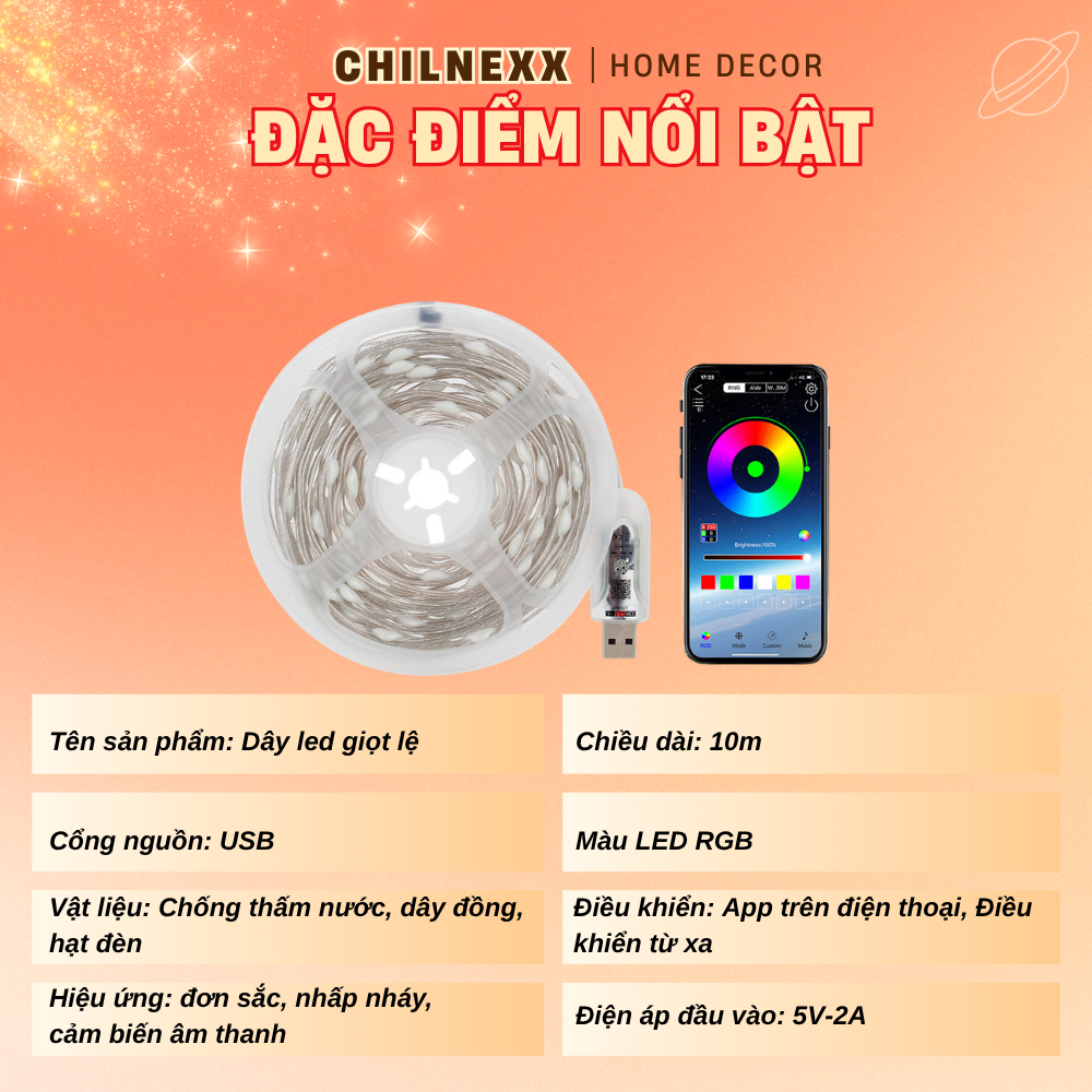 Đèn LED Giọt Lệ RGB CHILNEX  Where Feelings Recharge  nháy theo nhạc sử dụng trên điện thoại điều khiển trang trí nhà p