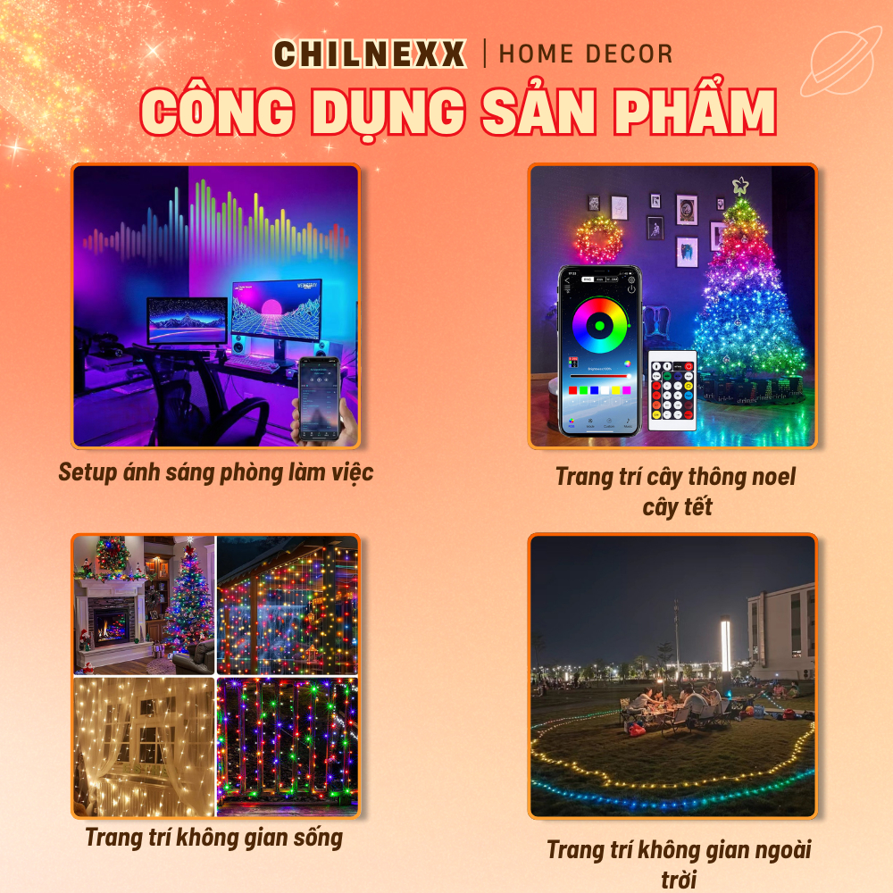 Đèn LED Giọt Lệ RGB CHILNEX  Where Feelings Recharge  nháy theo nhạc sử dụng trên điện thoại điều khiển trang trí nhà p