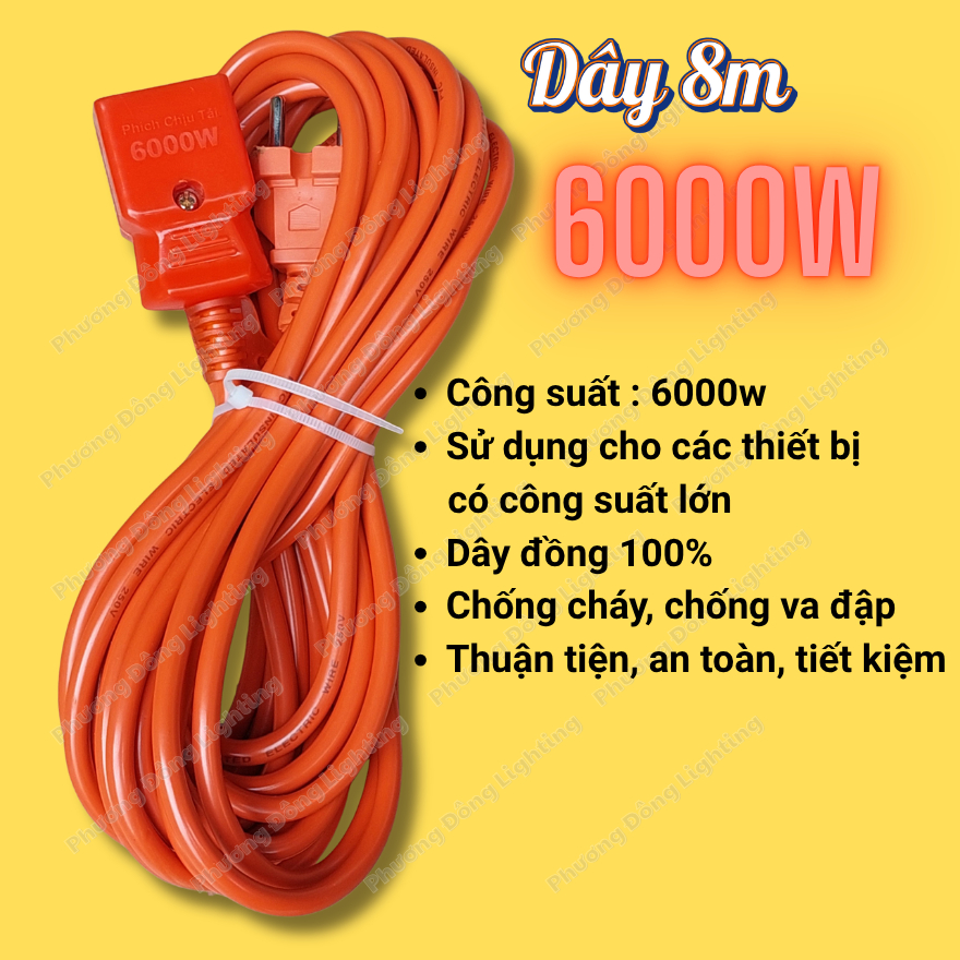 Phích âm liền dây chịu tải cao 6000w - 3m, 5m, 8m Siêu tải  An toàn Thuận tiện