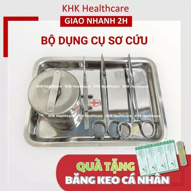 Bộ dụng cụ y tế gia đình cơ bản (dụng cụ sơ cứu inox) KHAY1723,N14,K16,P16, HGD7.5