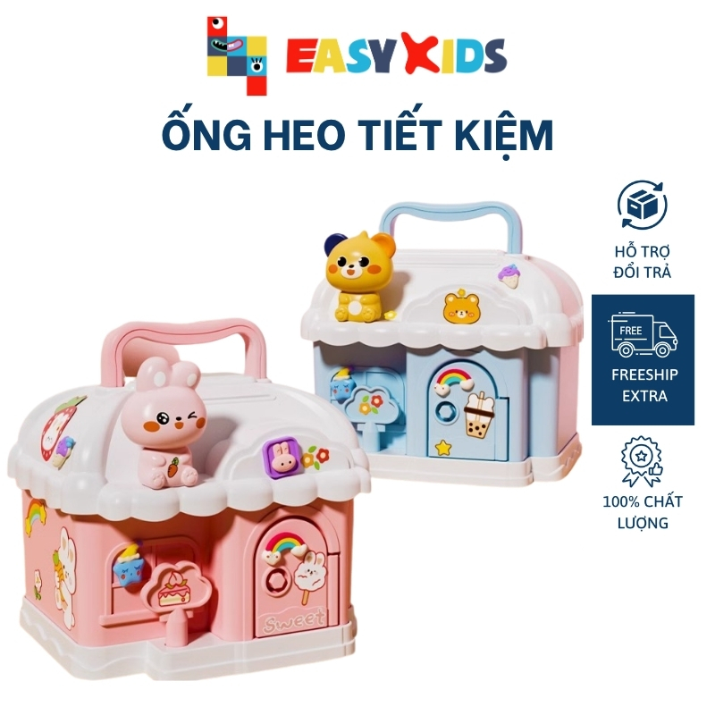 Hộp Ống heo đựng tiền tiết kiệm có khóa dễ thương kèm sticker cho bé giáo dục tài chính sớm