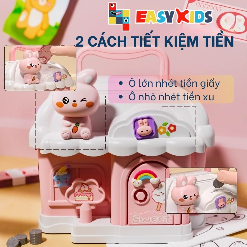 Hộp Ống heo đựng tiền tiết kiệm có khóa dễ thương kèm sticker cho bé giáo dục tài chính sớm