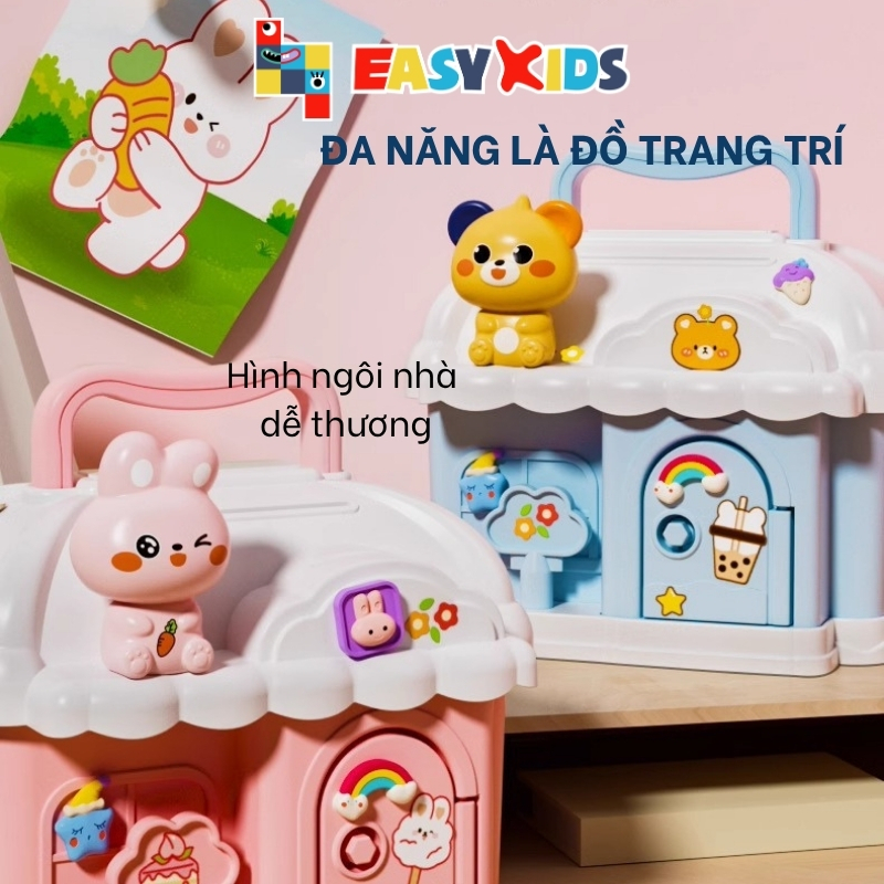 Hộp Ống heo đựng tiền tiết kiệm có khóa dễ thương kèm sticker cho bé giáo dục tài chính sớm