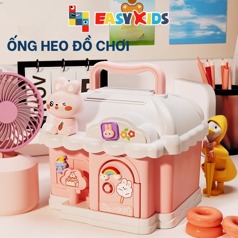 Hộp Ống heo đựng tiền tiết kiệm có khóa dễ thương kèm sticker cho bé giáo dục tài chính sớm
