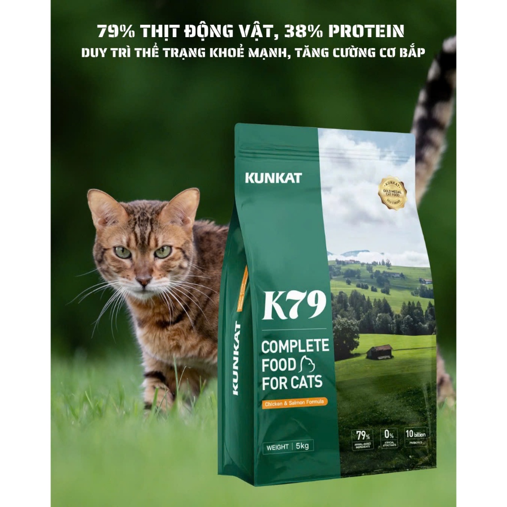 Thức Ăn Cho Mèo KUNKAT Túi 5Kg Siêu Topping, Hỗ Trợ Tiêu Hóa, Mix Thịt Sấy, Cho Mèo Mọi Lứa Tuổi