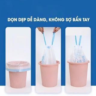 Túi Rác Dây Rút Cuộn 50 Túi Size 45x50cm – Túi Đựng Rác PE Siêu Dày, Dai Chắc Chắn, Chống Rò Rỉ, Có Quai Xách Tiện Lợi
