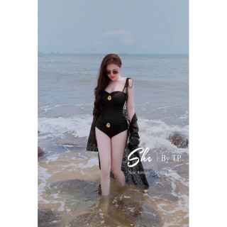 Bikini Áo Bơi 1 Mảnh Liền 2 Dây Nhún Eo Cài Đá Chuẩn She’s
