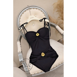 Bikini Áo Bơi 1 Mảnh Liền 2 Dây Nhún Eo Cài Đá Chuẩn She’s