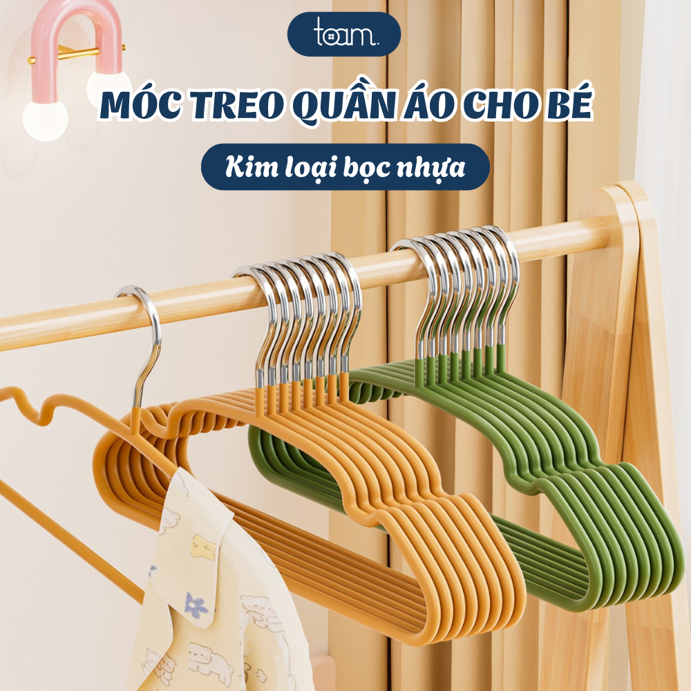 Móc Treo Quần Áo Cho Bé Bọc Nhựa, Móc Treo Trẻ Em Chống Trượt, Lõi Kim Loại Chắc Chắn, Nhiều Màu