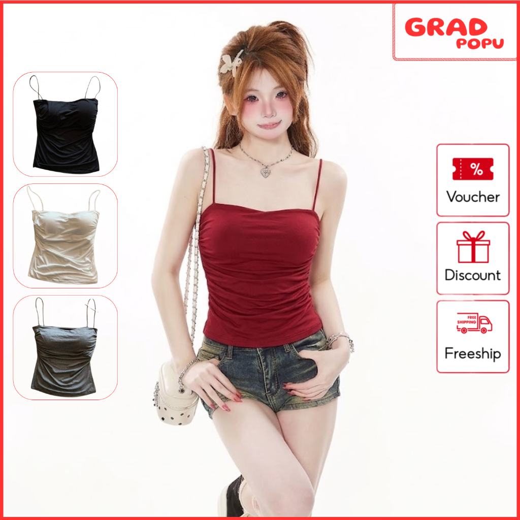 Áo 2 dây nữ GRADPOPU form body co giãn mịn có đệm ngực 4 màu dễ phối đồ phong cách Hàn PB40