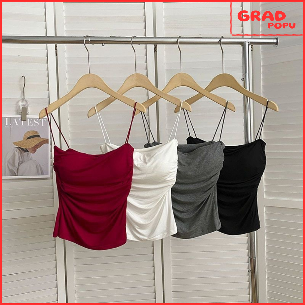 Áo 2 dây nữ GRADPOPU có mút ngực form ôm body co giãn tốt 4 màu basic mặc đi chơi đi ngủ PB40