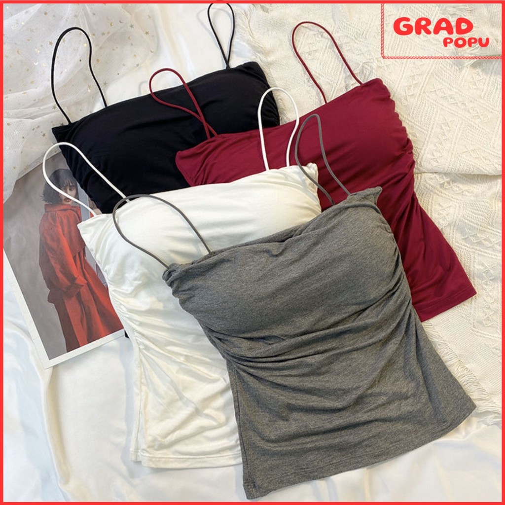 Áo hai dây nữ GRADPOPU co giãn mịn đệm ngực 4 màu trơn basic ôm dáng tôn ngực style Hàn PB40