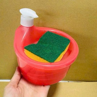 [Hình tròn] Hộp đựng nước rửa chén hình tròn, có vòi nhấn tự động, tặng kèm miếng mút