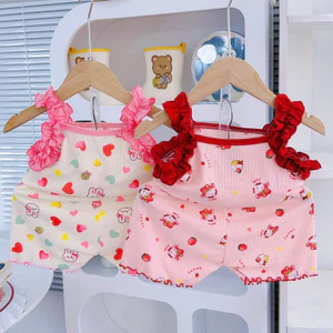 Đồ bộ bé gái 2 dây từ 6 - 15kg vải tăm lạnh mềm, co giãn tốt, màu đẹp, không xù lông