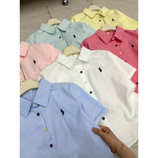 Áo sơ mi thô cổ đức cộc tay thêu ngựa cúc màu #7033
