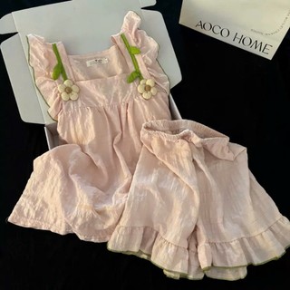Đồ bộ mặc nhà nữ JOIE TRENDY, Bộ pijama đính HOA 3D babydoll chất xốp mềm mát cổ vuông viền bèo