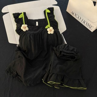 Đồ bộ mặc nhà nữ JOIE TRENDY, Bộ pijama đính HOA 3D babydoll chất xốp mềm mát cổ vuông viền bèo