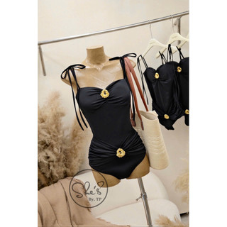 Bikini Áo Bơi 1 Mảnh Liền 2 Dây Nhún Eo Cài Đá Chuẩn She’s