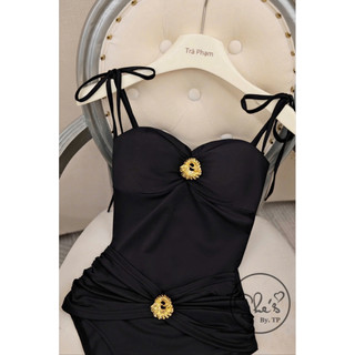 Bikini Áo Bơi 1 Mảnh Liền 2 Dây Nhún Eo Cài Đá Chuẩn She’s