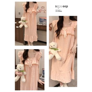 Váy ngủ nữ dáng dài babydoll JOIE TRENDY, Đầm mặc nhà tay cánh tiên cổ vuông viền bèo ren tiểu thư rộng rãi