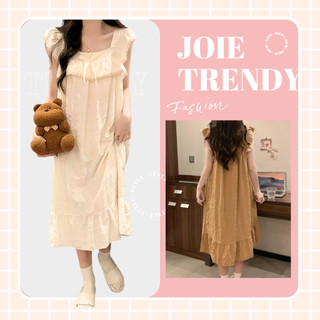 Váy ngủ nữ dáng dài babydoll JOIE TRENDY, Đầm mặc nhà tay cánh tiên cổ vuông viền bèo ren tiểu thư rộng rãi