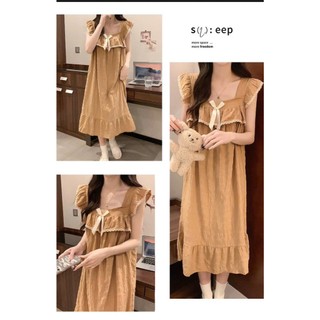 Váy ngủ nữ dáng dài babydoll JOIE TRENDY, Đầm mặc nhà tay cánh tiên cổ vuông viền bèo ren tiểu thư rộng rãi