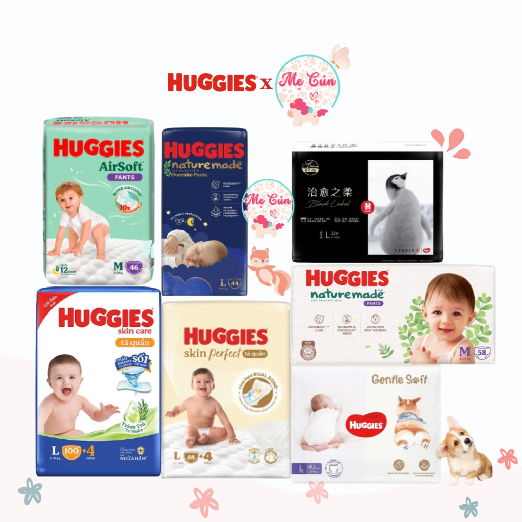 (nhập FFMSRR183 giảm 50k/b) Tã quần/dán Huggies Nature Made, Skin Care, Skin Perfect, Corgi, Black Label đủ size
