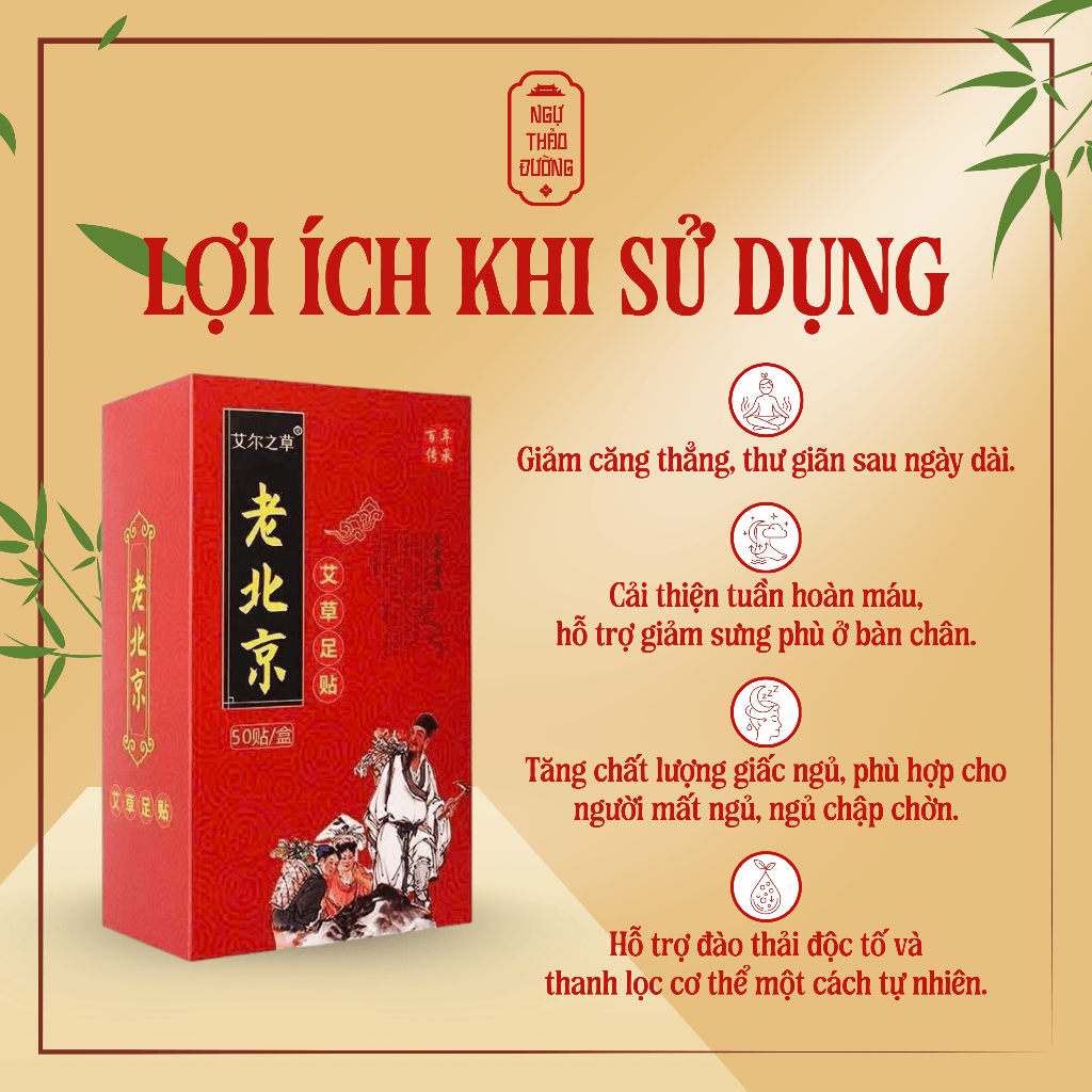 Miếng Dán Thải Độc Chân Ngải Cứu Ông Lão Bắc Kinh Chính Hãng (Hộp 50 Miếng)