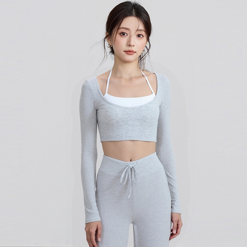 【Hoppe Fumeng】Áo Thể Thao Nữ Dài Tay Thoáng Mát Chống Trượt Lót Ngực Cho Tập Gym Yoga