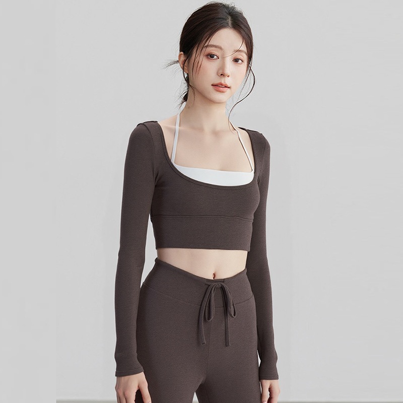 【Hoppe Fumeng】Áo Thể Thao Nữ Dài Tay Thoáng Mát Chống Trượt Lót Ngực Cho Tập Gym Yoga