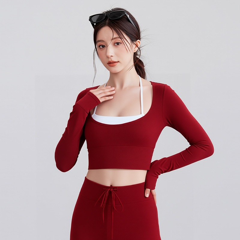 【Hoppe Fumeng】Áo Thể Thao Nữ Dài Tay Thoáng Mát Chống Trượt Lót Ngực Cho Tập Gym Yoga
