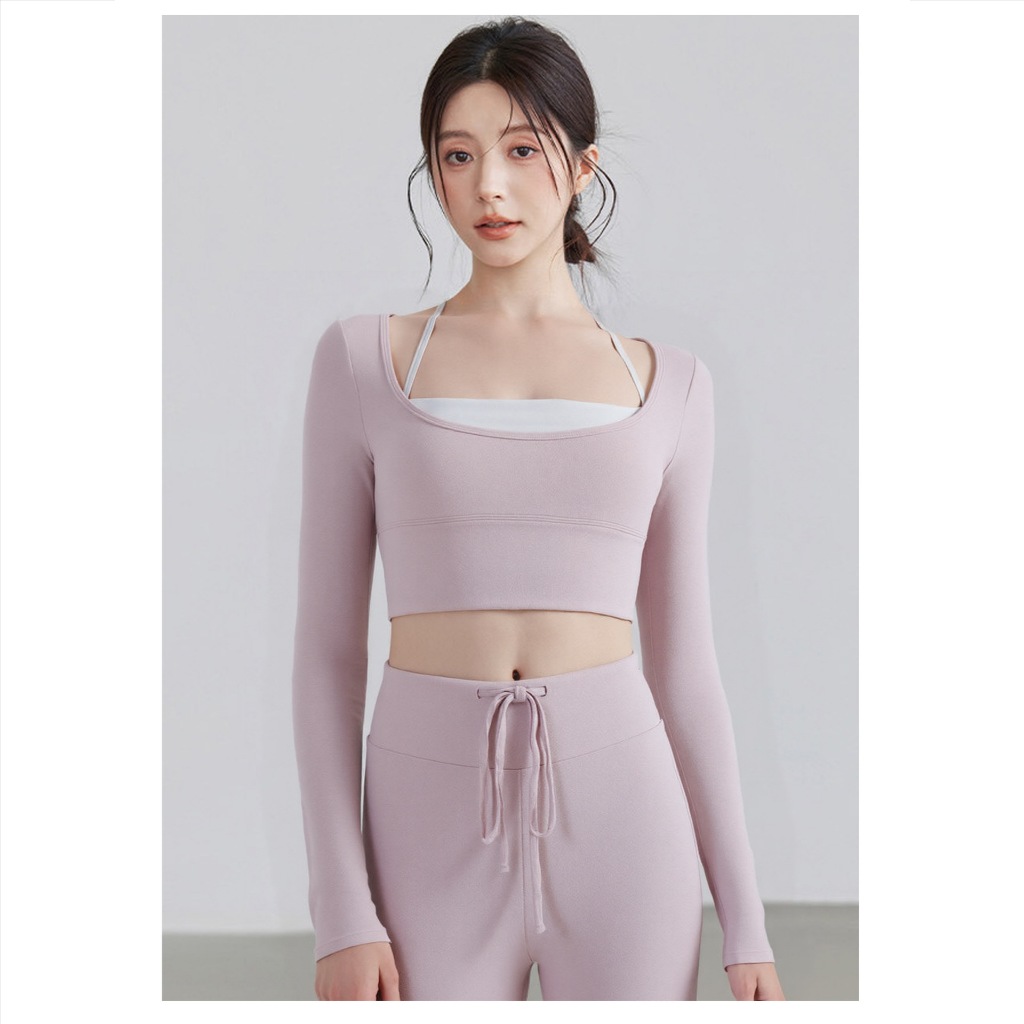 【Hoppe Fumeng】Áo Thể Thao Nữ Dài Tay Thoáng Mát Chống Trượt Lót Ngực Cho Tập Gym Yoga