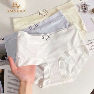 Quần Lót Nữ Su Lạnh Thoáng Khí – Quần Chip Nữ Cạp Vừa, Họa Tiết Gấu Đáy May 2 Lớp AMYBRA L718