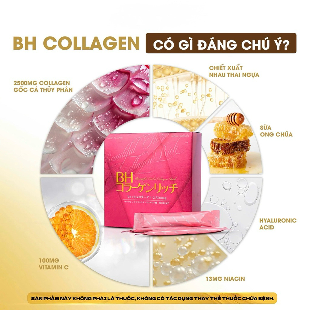 BH Collagen Nichiei Bussan Thủy Phân -Hộp 30 gói- Thực phẩm bổ sung Collagen & Vitamin C cho cơ thể