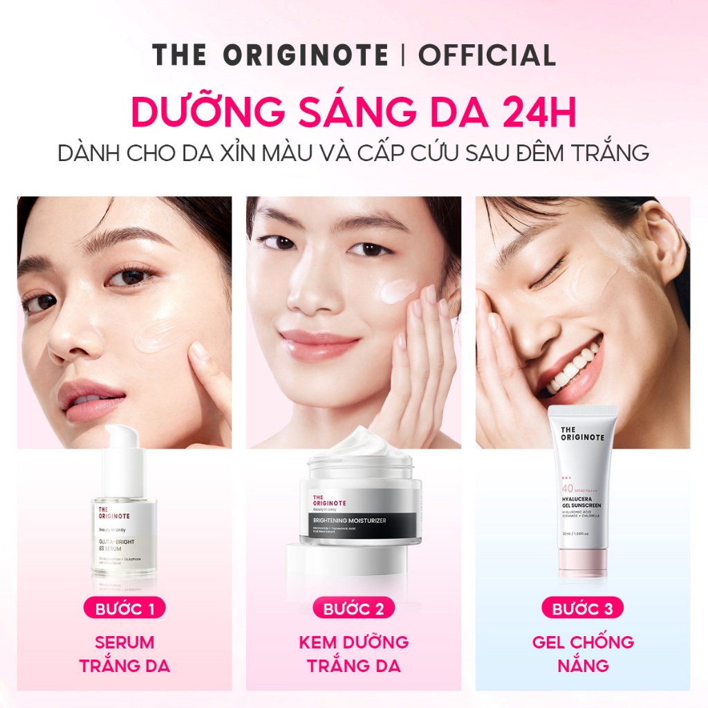 [Bộ Chăm Sóc Da 3 Bước] Combo Kem Dưỡng Trắng Da Và Kem Chống Nắng The Originote 24H Làm Sáng Cấp Ẩm Mọi Loại Da
