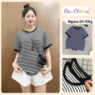 Áo Thun Kẻ Sọc Bigsize Nữ Form Rộng Basic Cổ Tròn Năng Động Cho Nàng Chubby A294