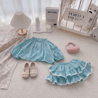 Quần áo trẻ em, Set xanh bé gái thêu hoạ tiết 9-26kg S2136 Tiểu Yến KID