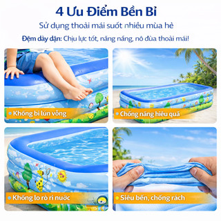 Bể Bơi Bơm Hơi Cỡ Lớn, Gấp Gọn Di Động, Dễ Bơm Xả, Chất Liệu Dày, Đa Năng Ngoài Trời