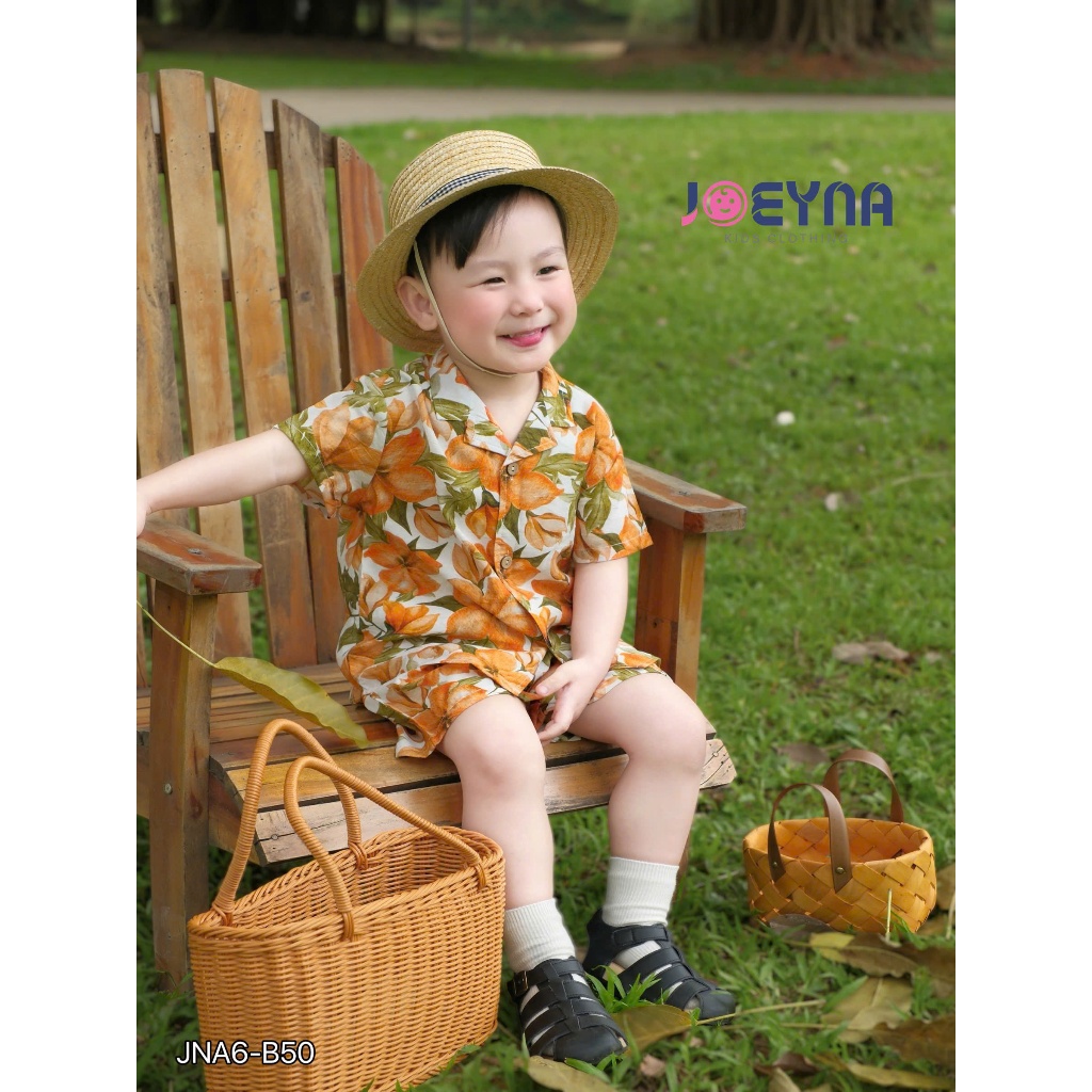 Set bộ cộc đi biển Joeyna B50 hoa lá cây dừa cho bé 8-24kg
