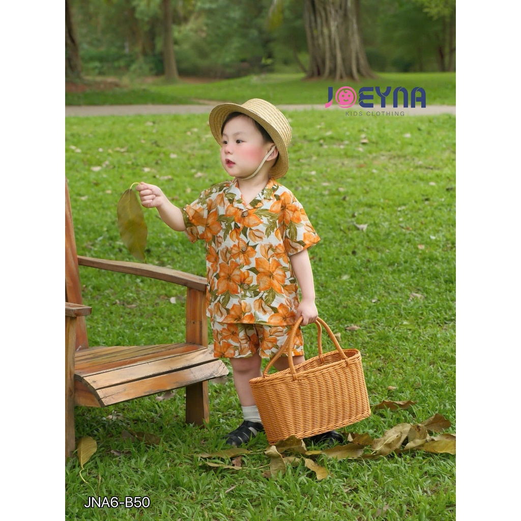 Set bộ cộc đi biển Joeyna B50 hoa lá cây dừa cho bé 8-24kg