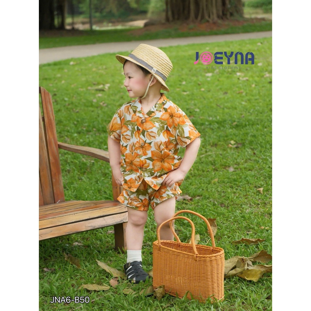 Set bộ cộc đi biển Joeyna B50 hoa lá cây dừa cho bé 8-24kg