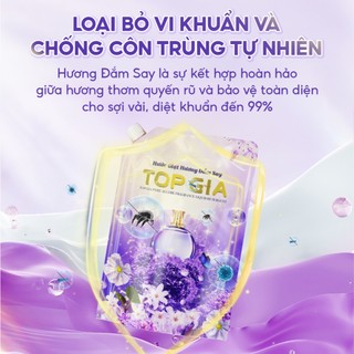 [Tặng Bình + Quạt] Nước Giặt Xả TOPGIA Hương Đắm Say An Toàn Lành Tính, Lưu Hương 72H, Túi 1L