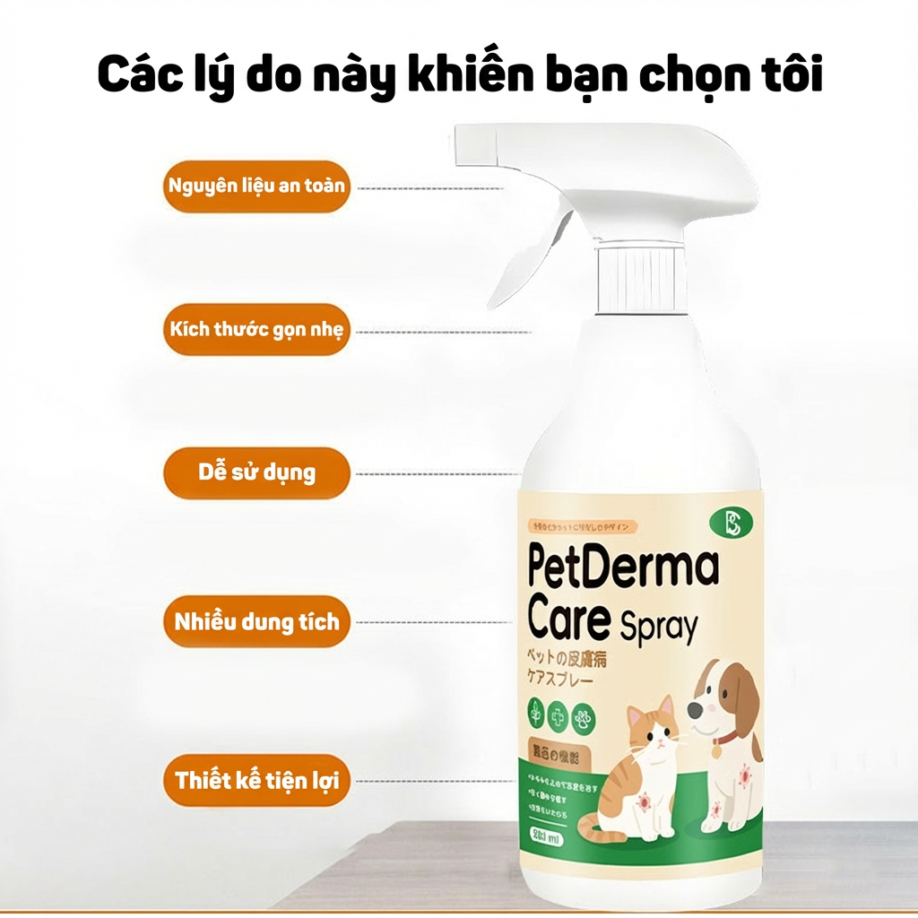 🐾 Xịt nấm & ghẻ cho thú cưng 500ml – Giảm ngứa, rụng lông, liếm được, công thức tự nhiên