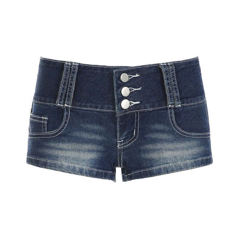 (SẴN) Quần short ngắn cạp trễ 3 khuy dáng ngắn màu xanh đậm wash trắng QSN022 - Tiktik