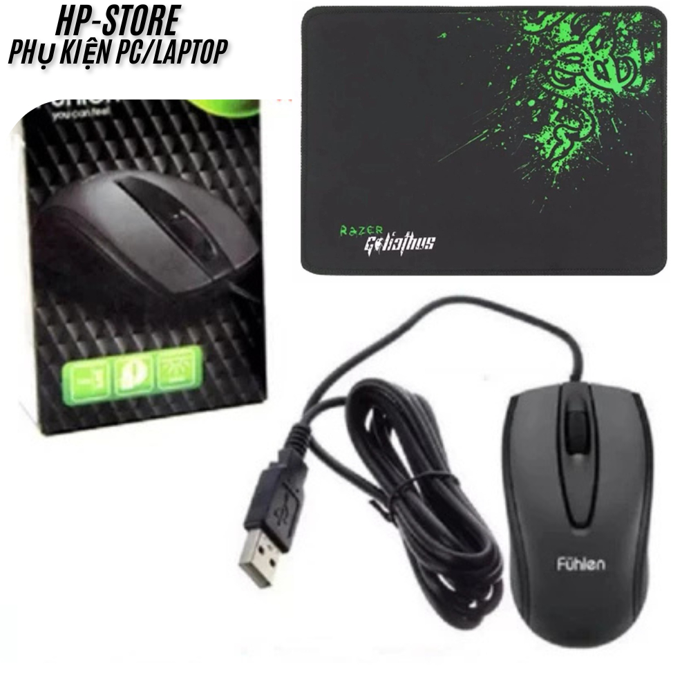 Combo Chuột Có Dây Fuhlen L102+Lót Razer - 1000 DPI Optical USB Dùng Cho Máy Tính Văn Phòng, BH 12T