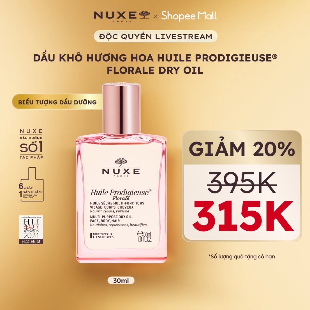 [GIÁ 315K CHỈ TRONG LIVE] Dầu dưỡng khô đa năng Hương Hoa Nuxe Huile Prodigieuse Florale Multi-purpose Dry Oil 30ml